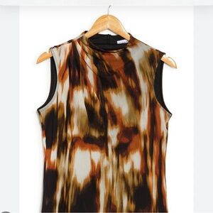 Calvin Klein Abstract Brown Sleeveless Blouse